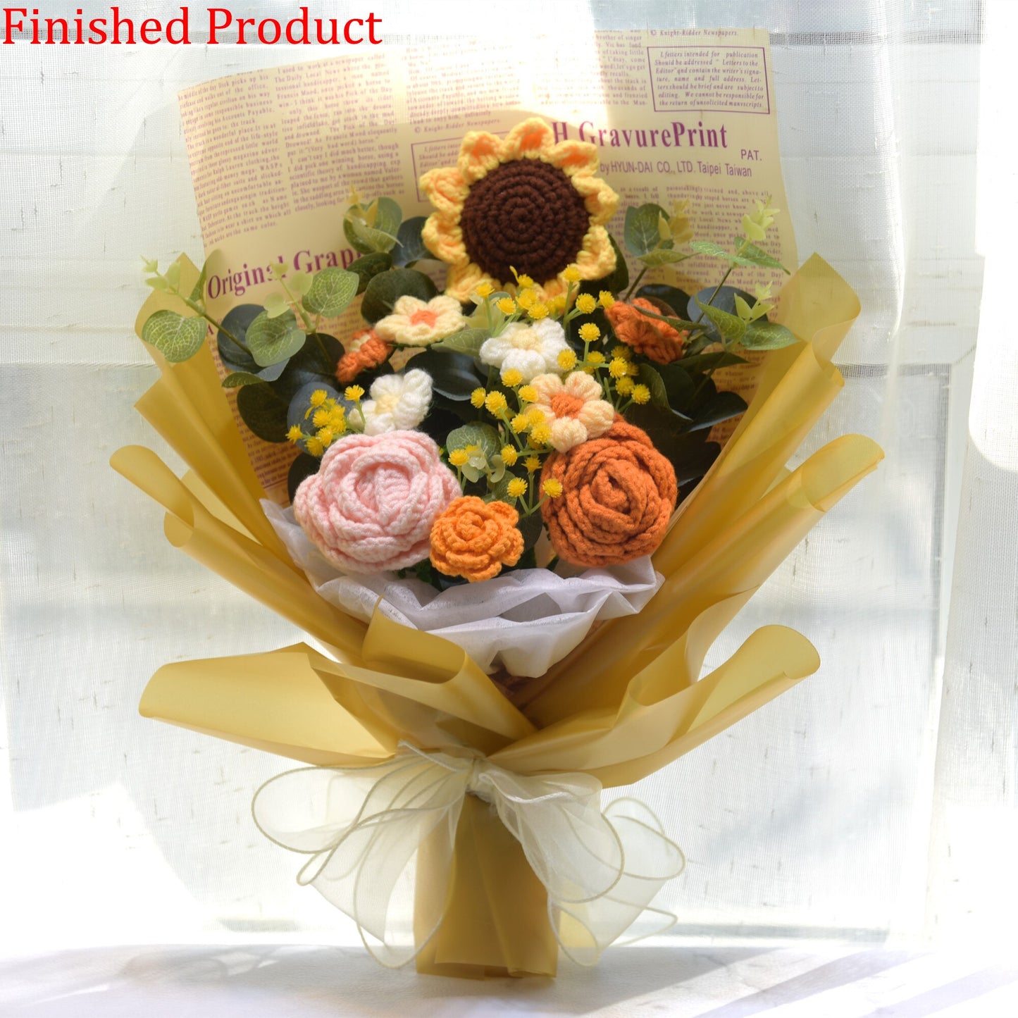 Finished Product Knitting Flowers Rose Tulip Fake Flowers Bouquet Wedding Decoration Hand-woven Home Decorate Knit Flower Gifts