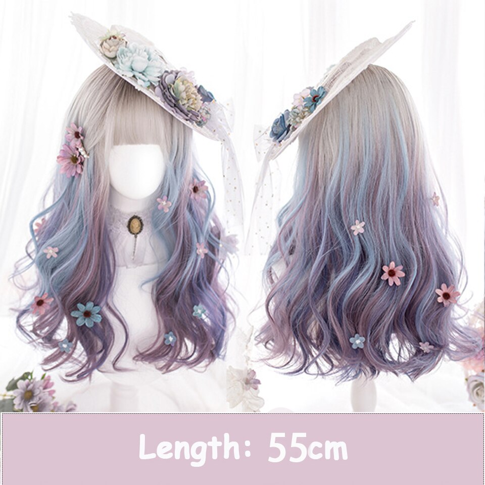 Synthetic Long Wavy Women Light Pink Gradient Mixed Color Lolita Cosplay Heat Resistant Party Wig