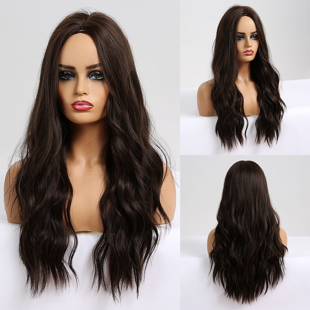 Brown to Light Blonde Ombre Platinum Synthetic Wig for Women Long Wavy Middle Part Hair Wig Cosplay Natural Heat Resistant
