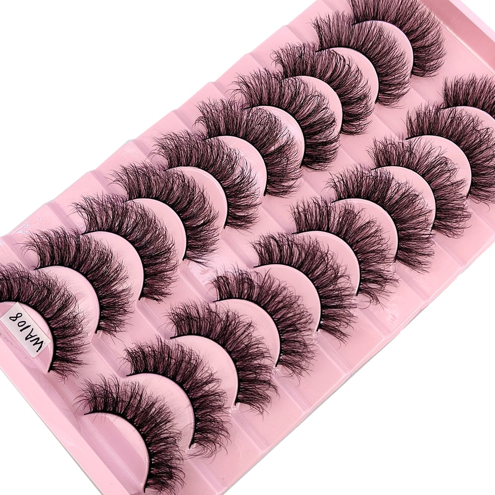 10Pairs 3D Faux Mink Hair False Eyelashes Natural Messy Eyelash Crisscross Wispy Fluffy Lashes Extension Big Eye Fake Lashes