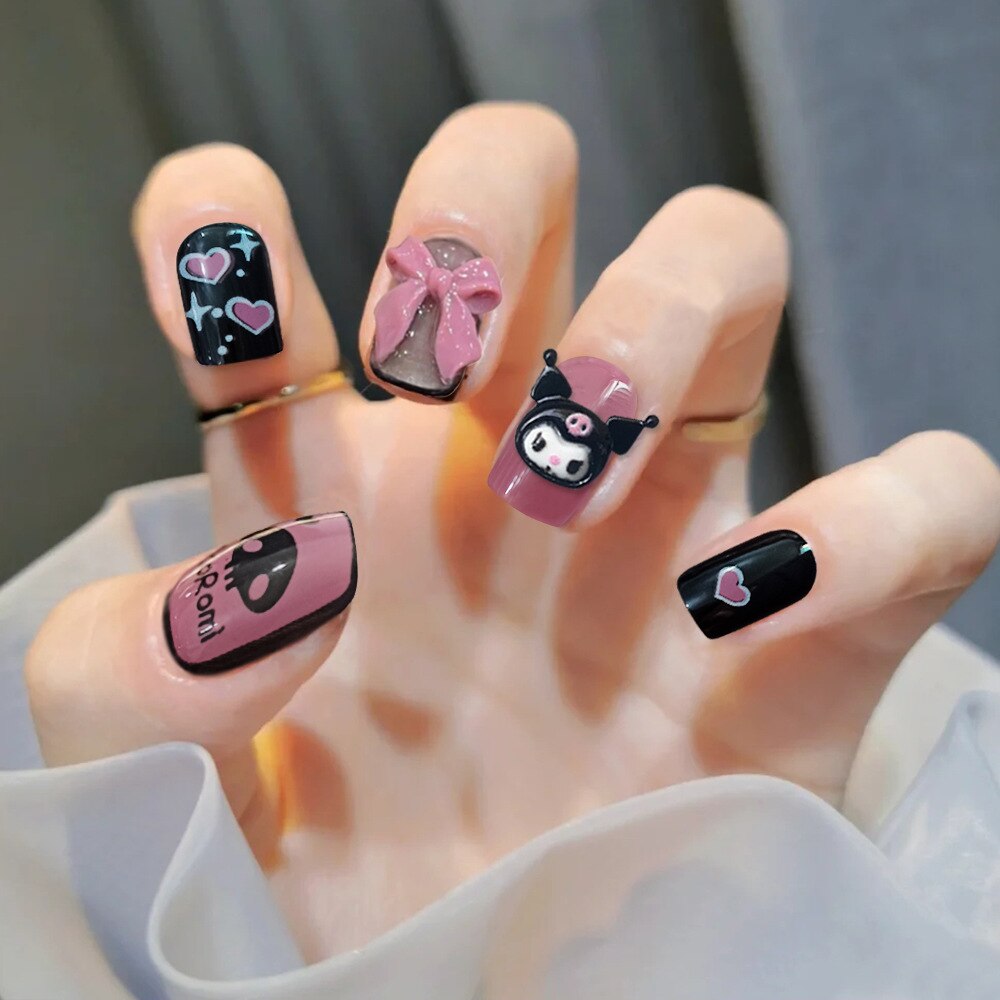 24Pcs Spice Girl Spider Animation False Nails Halloween with Glue French Design Wearable Fake Nails Magic Press on Nails Tips