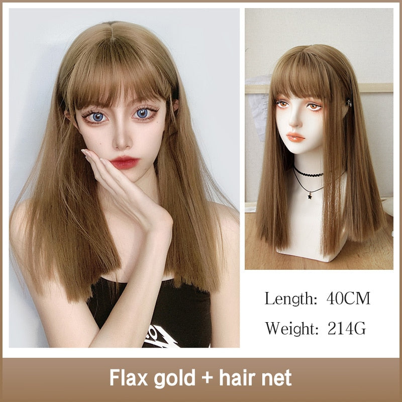 Cosplay Wig With Bangs Synthetic Straight Hair 24 Inch Long Heat-Resistant Pink Wig For Women