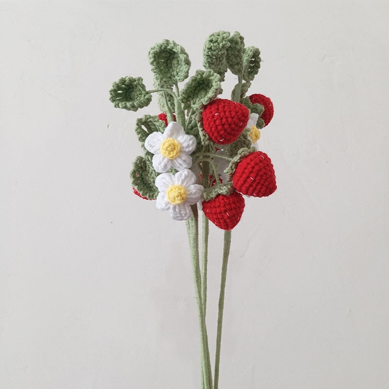 Finished Handmade Knitting Fruit Flowers For Gift Flowers Bouquets Lemon Blueberry Artificial Flower Party Decorations