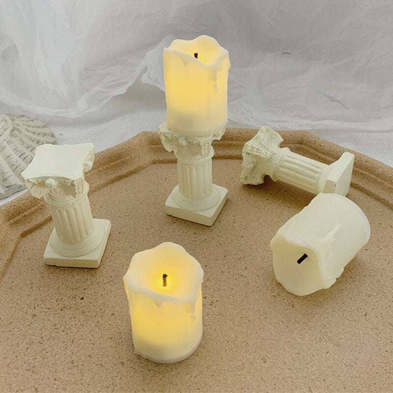 Ins LED Candlestick Flameles Night Lights Statue Props Photo Romantic Candle Tea Lights for Birthday Home Decorations Ornaments