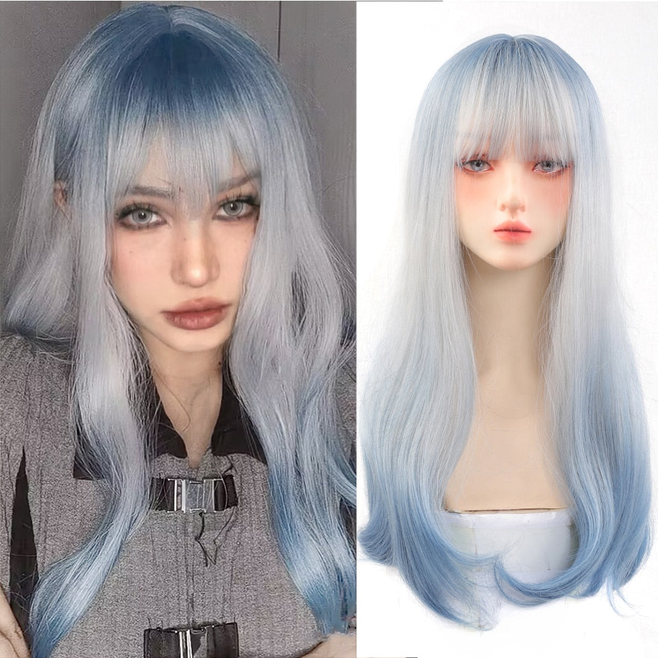 synthesis Long wavy curly girl blonde gradient pink Lolita cosplay curly bangs party wig