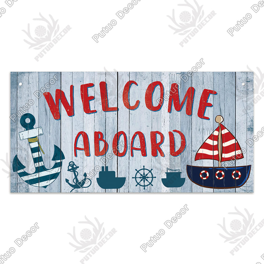 Putuo Decor Beach Home Signs Wood Wall Plaque Wooden Signs Welcome Decor Hanging Plate for Beach House Home Bedroom Tent Decor