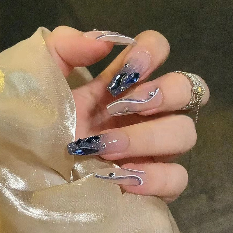 24Pcs False Nails Coffin Almond Artificial Fake Nails with glue Full Cover Nail Tips Press On Nails Manicure