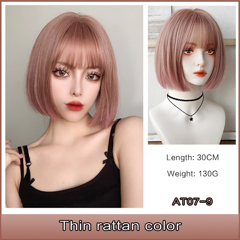 Cosplay Wig With Bangs Synthetic Straight Hair 24 Inch Long Heat-Resistant Pink Wig For Women