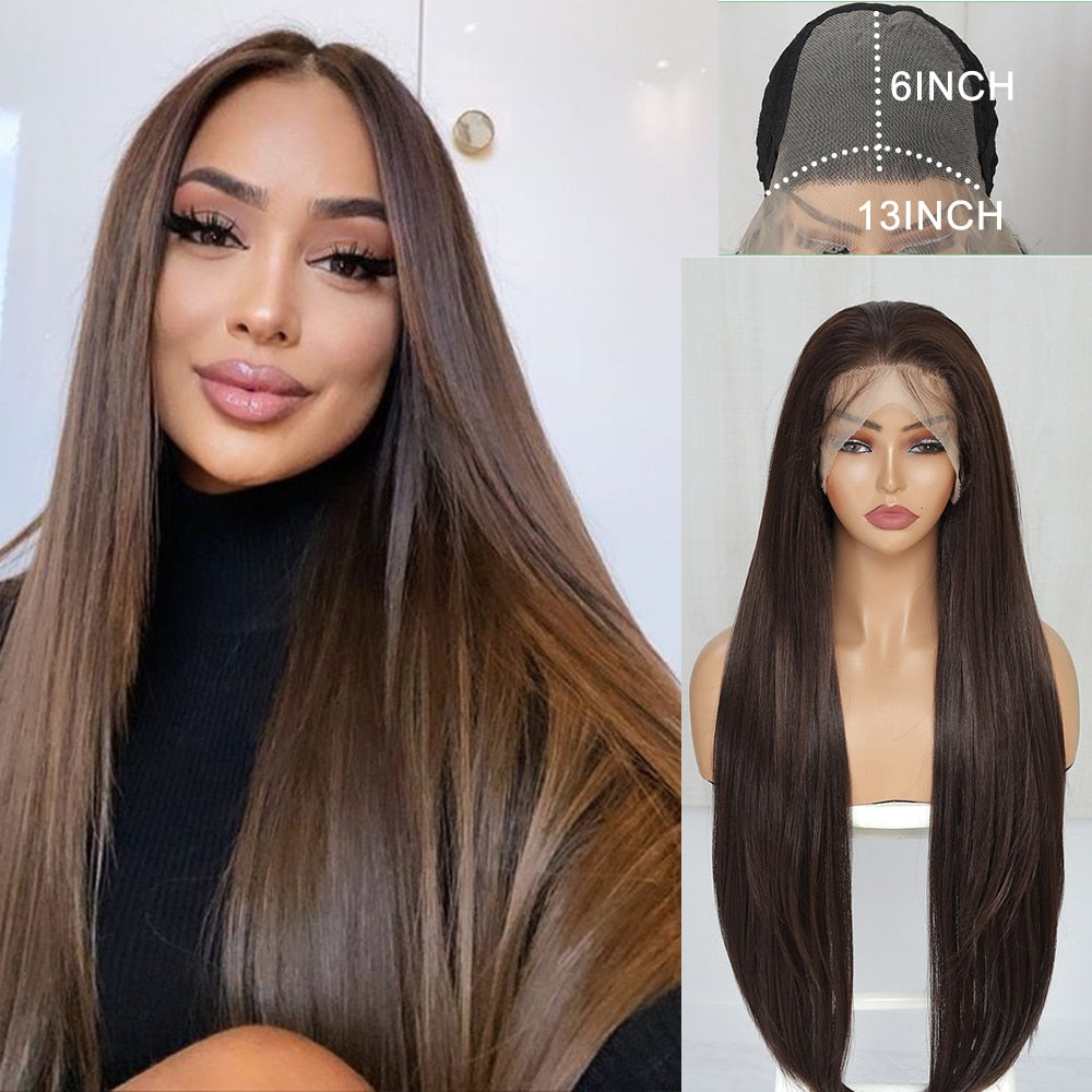 6x13 4x13 Synthetic Lace Front Wigs 32 Inches Long Body Wave Fluffy Trendy Wig for Black Women Pre Plucked with Baby Hair