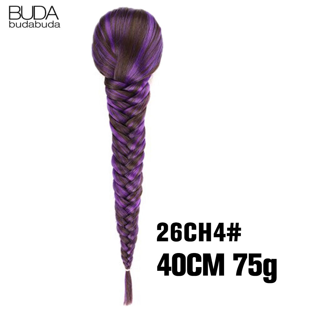 Synthetic Braided Plaited Fishtail Fishbone Drawstring Ponytail 20Inch Long Ombre Blonde Pink Hair Extensions For Women
