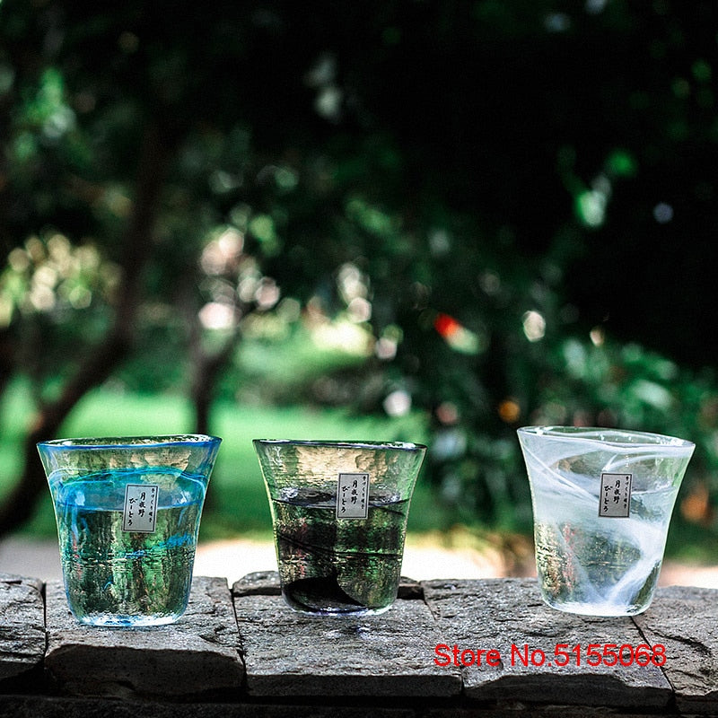 Japan Tsukiyeye Kobo Handmade Glass Smudge Hammered Glass Water Cup Wine Glass Tea Cup Red Wine Glass Vodka Artwork Sake Tumbler