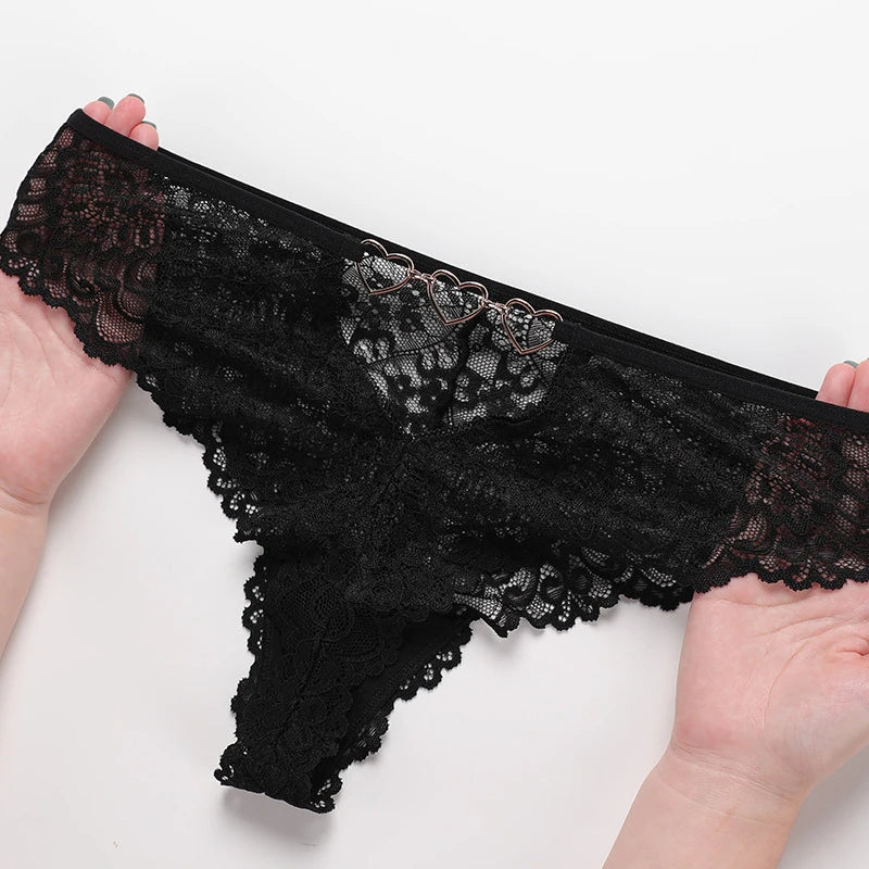 Sexy Women Lace Mid-waist Panties High Elasticity Transparent Underwear Ladies Hollow Out G String Thong Lingerie