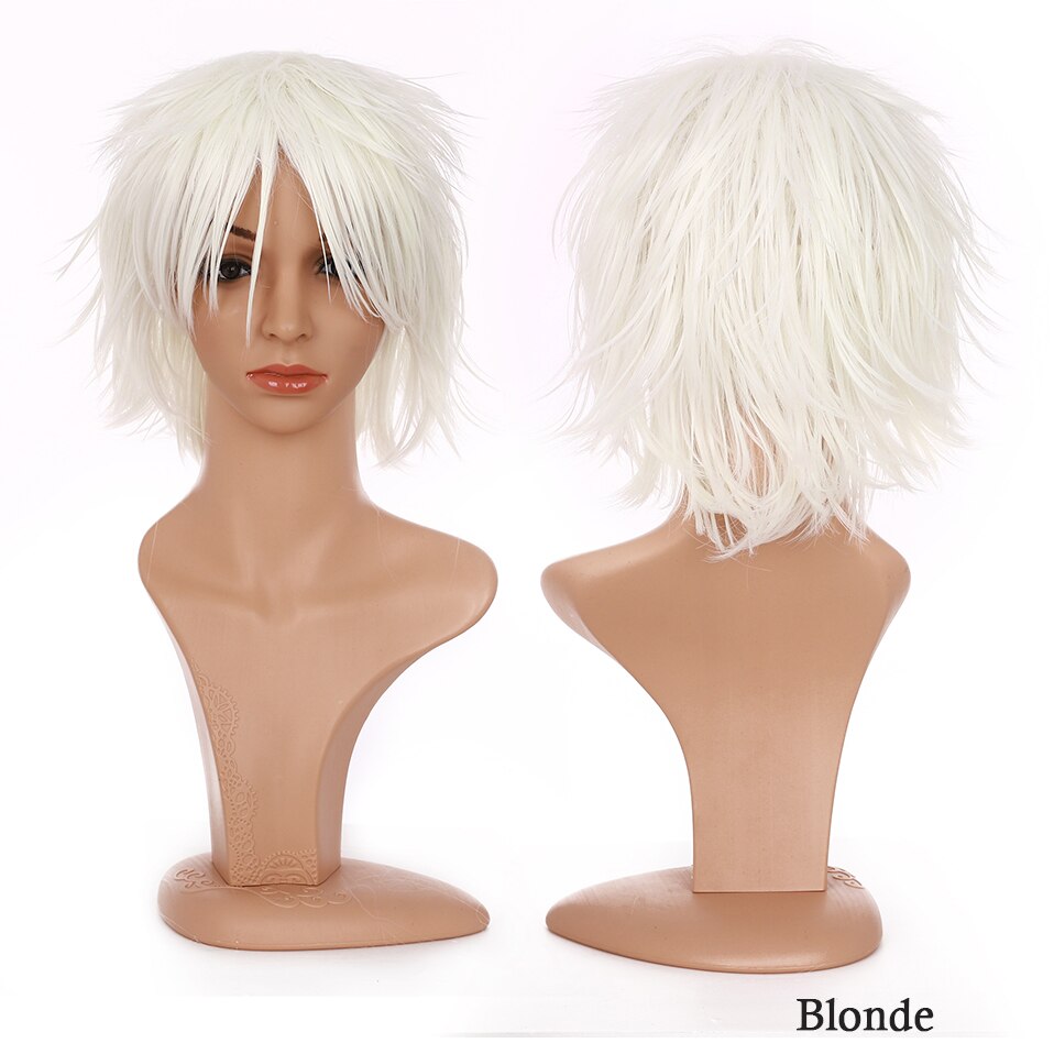 Synthetic Wig Cosplay Wig White Red Green Blue Pink Yellow Hair Short Layer Wig Fake Hair Extension Women Party Wig