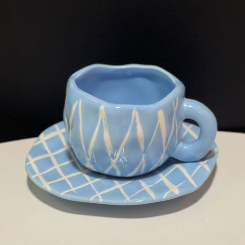 Japanese Hand Painted The Blue Sky and White Clouds Coffee Cup With Saucer Ceramic Handmade Tea Cup Saucer Set Cute Gift For Her