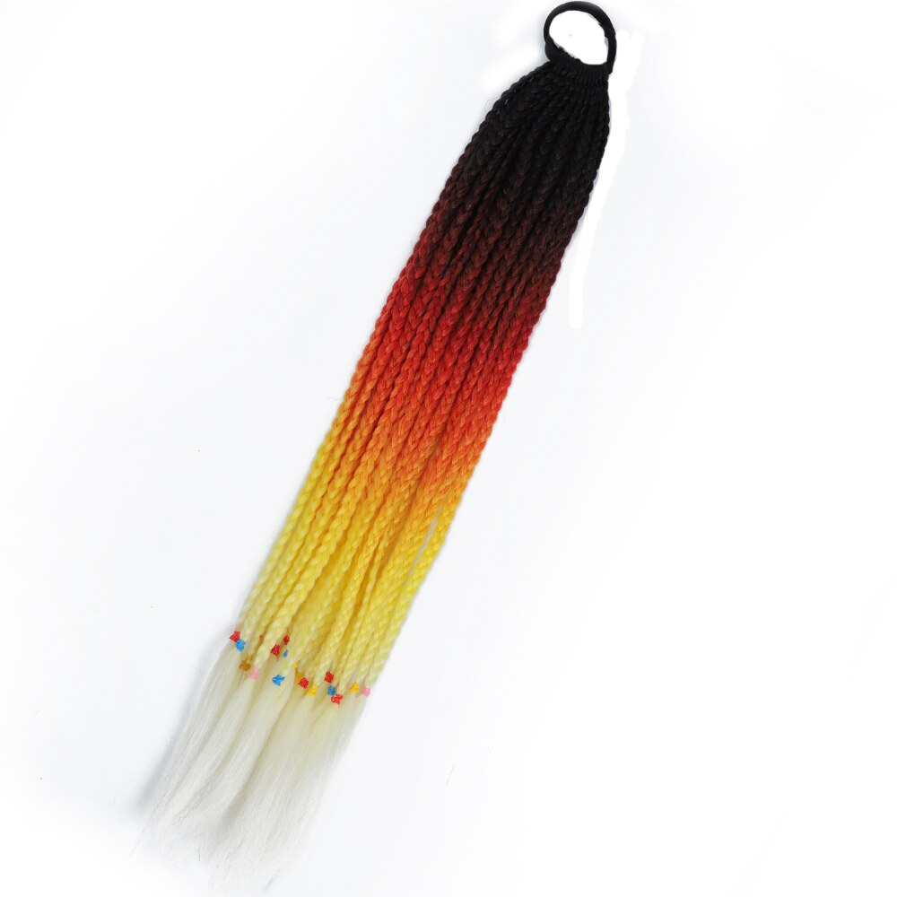 Colored Gradient Box Braided Ponytail For Girls With Elastic Hair Band Rubber Band Hair Accessories Wig Headband Hairpiece