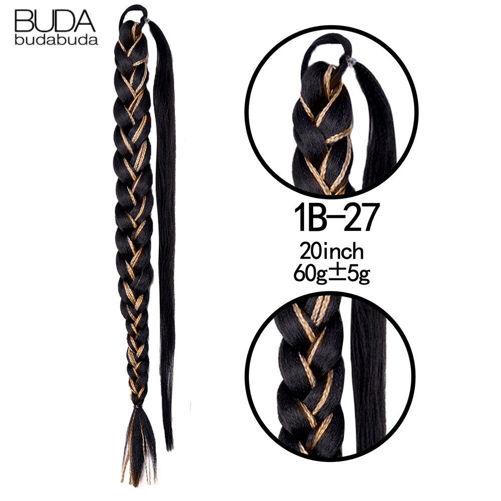 Synthetic Braided Plaited Fishtail Fishbone Drawstring Ponytail 20Inch Long Ombre Blonde Pink Hair Extensions For Women