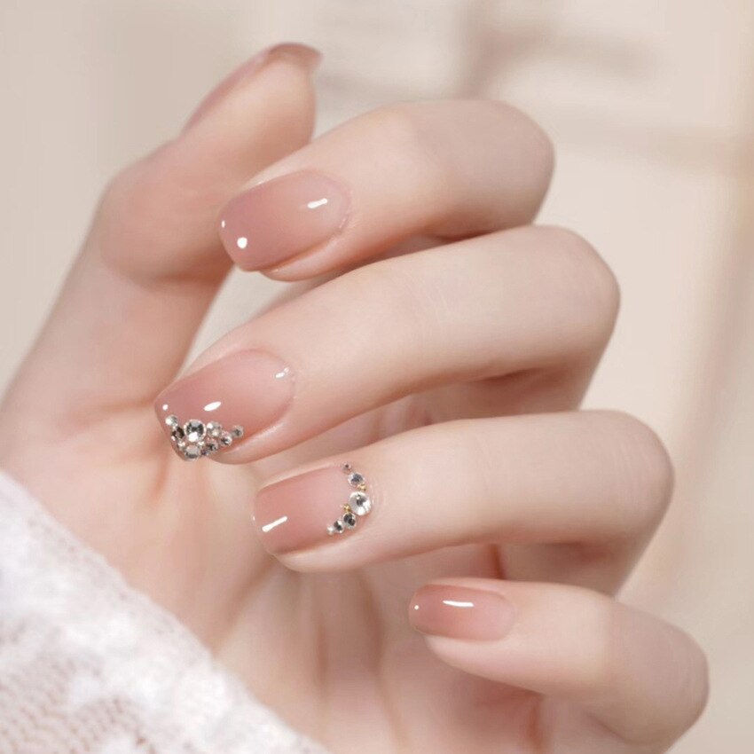 24pcs Press on Nails Short Fake Nails with Glue Jelly Gradient Design Detachable Artificial Nail Acrylic Coffin False Nails Tips
