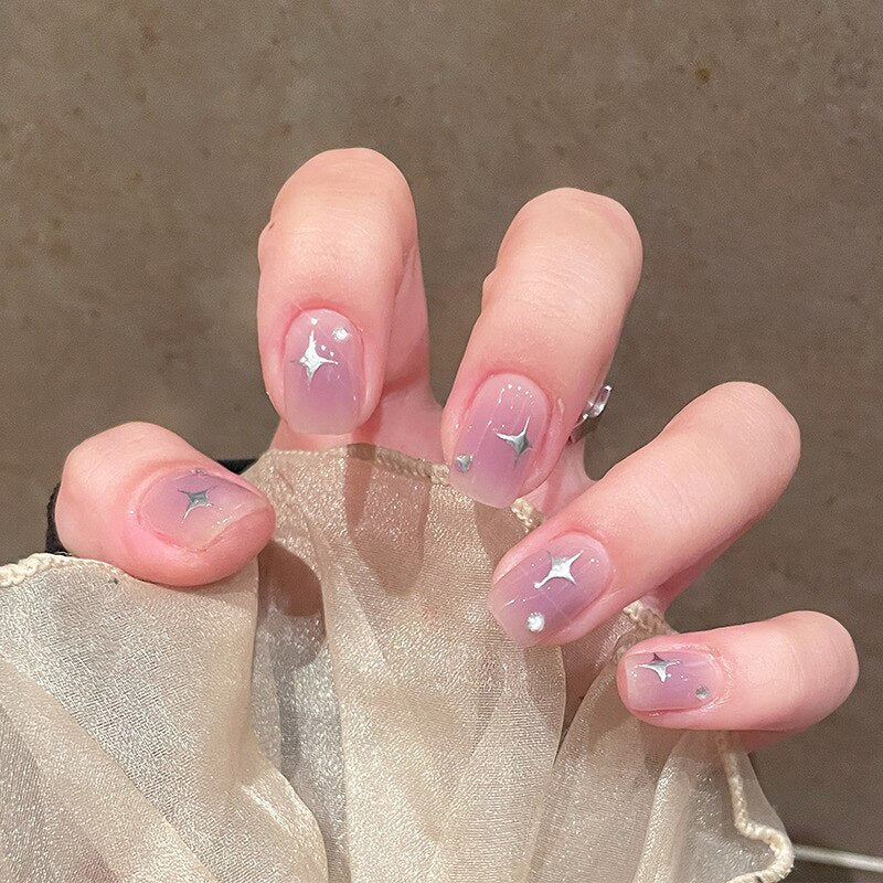 24pcs Butterfly decorated false nails Removable Long Paragraph Manicure fake nail tips full cover acrylic for girls nail