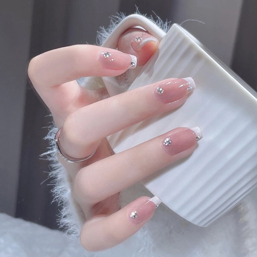 24pcs Press on Nails Short Fake Nails with Glue Jelly Gradient Design Detachable Artificial Nail Acrylic Coffin False Nails Tips