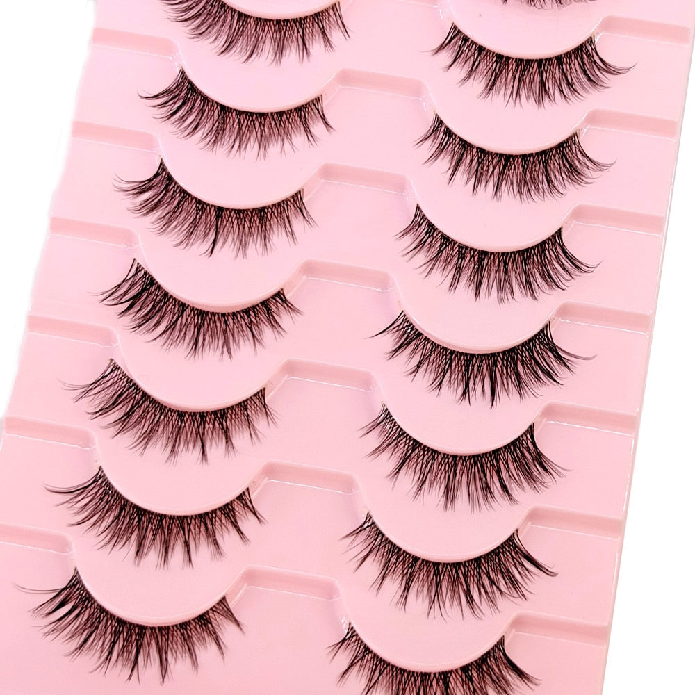 10 Pairs3D Mink Invisible Lash Handmade Crisscross Eyelashes Clear Band Soft Strip Eyelash Natural Long Wispy False Lashes