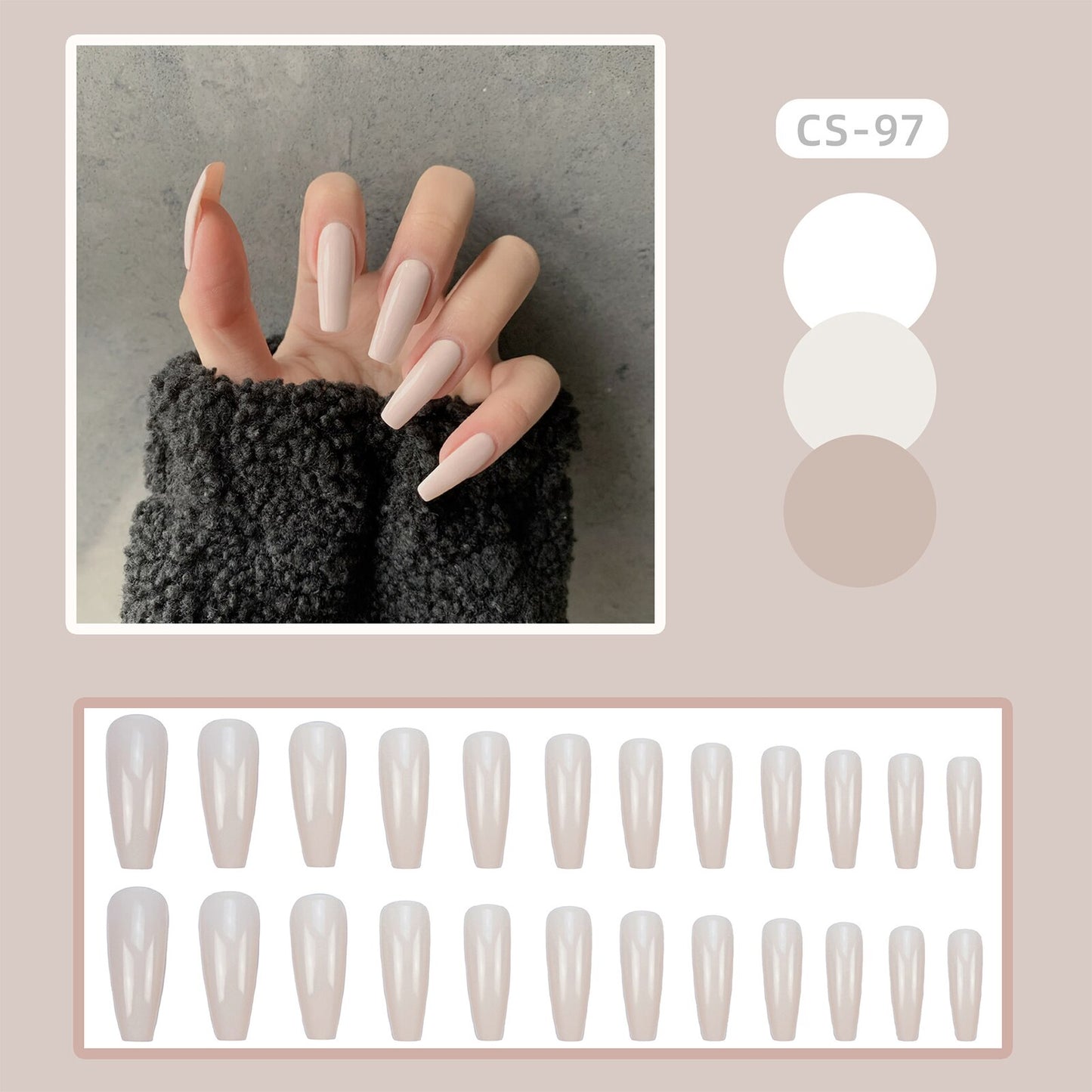 24PCS Long Coffin False Nail Light Pink Ballet Girl Press on Nails Manicure Fingernail Sticker Wearable Fake Nails for Woman
