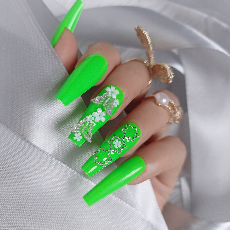 24pcs luxury jewelry long ballet coffin fake nails crystal diamond Transparent