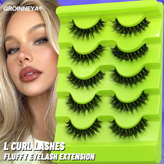 5 Pairs L Curl Lashes Faux Mink Lashes 3D Mink Eyelashes Reusable Fluffy Eyelash Extension