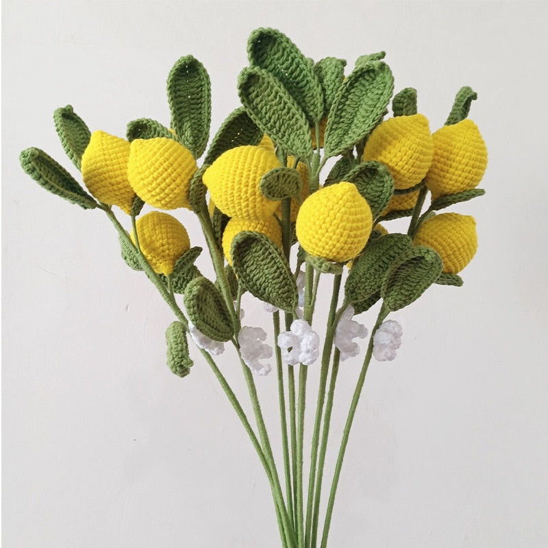 Finished Handmade Knitting Fruit Flowers For Gift Flowers Bouquets Lemon Blueberry Artificial Flower Party Decorations