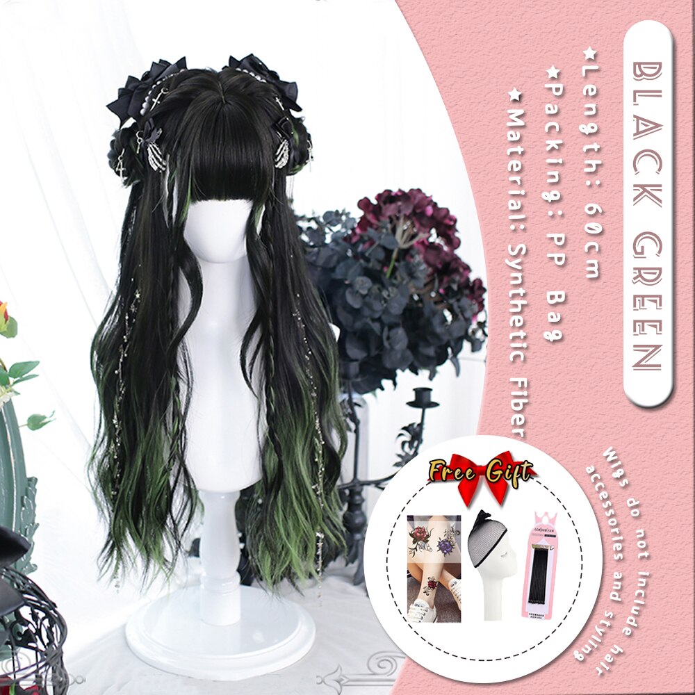 Extra Long Curly Hair with Bangs Cosplay Party Lolita Synthetic Wigs Heat Resistant Fiber