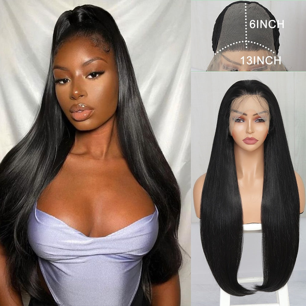 6x13 4x13 Synthetic Lace Front Wigs 32 Inches Long Body Wave Fluffy Trendy Wig for Black Women Pre Plucked with Baby Hair