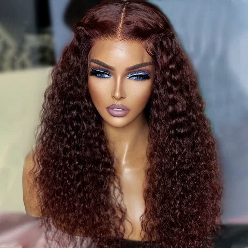 Reddish Brown Kinky Curly Wig Synthetic Lace Front Wigs For Women Copper Red Pre Plucked With Baby Hair Lace Closured Wig