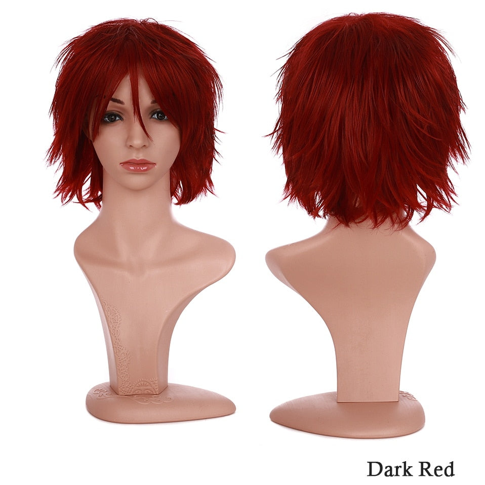 Synthetic Wig Cosplay Wig White Red Green Blue Pink Yellow Hair Short Layer Wig Fake Hair Extension Women Party Wig