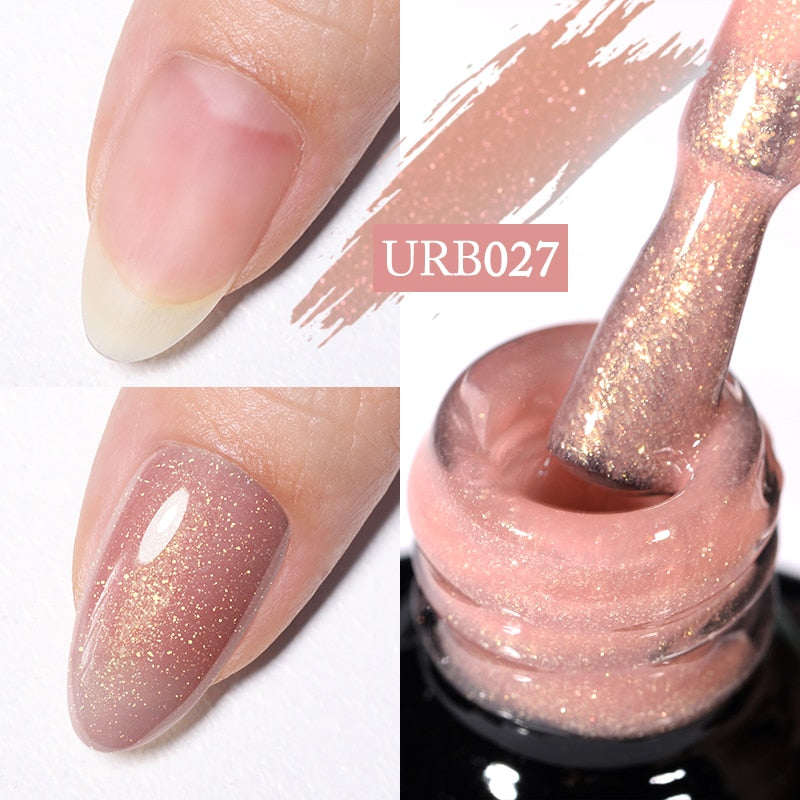 Aurora Rubber Gel Nail Iridescent Pearl Effect Metallic Mirror Nails Manicure Soak Off UV LED No Wipe Top Coat Base Gel