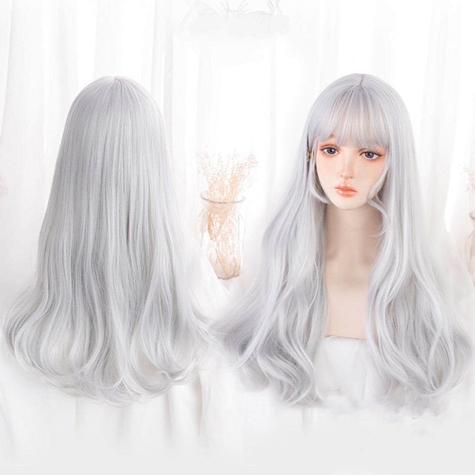 Synthetic Long Wavy Women Light Pink Gradient Mixed Color Lolita Cosplay Heat Resistant Party Wig
