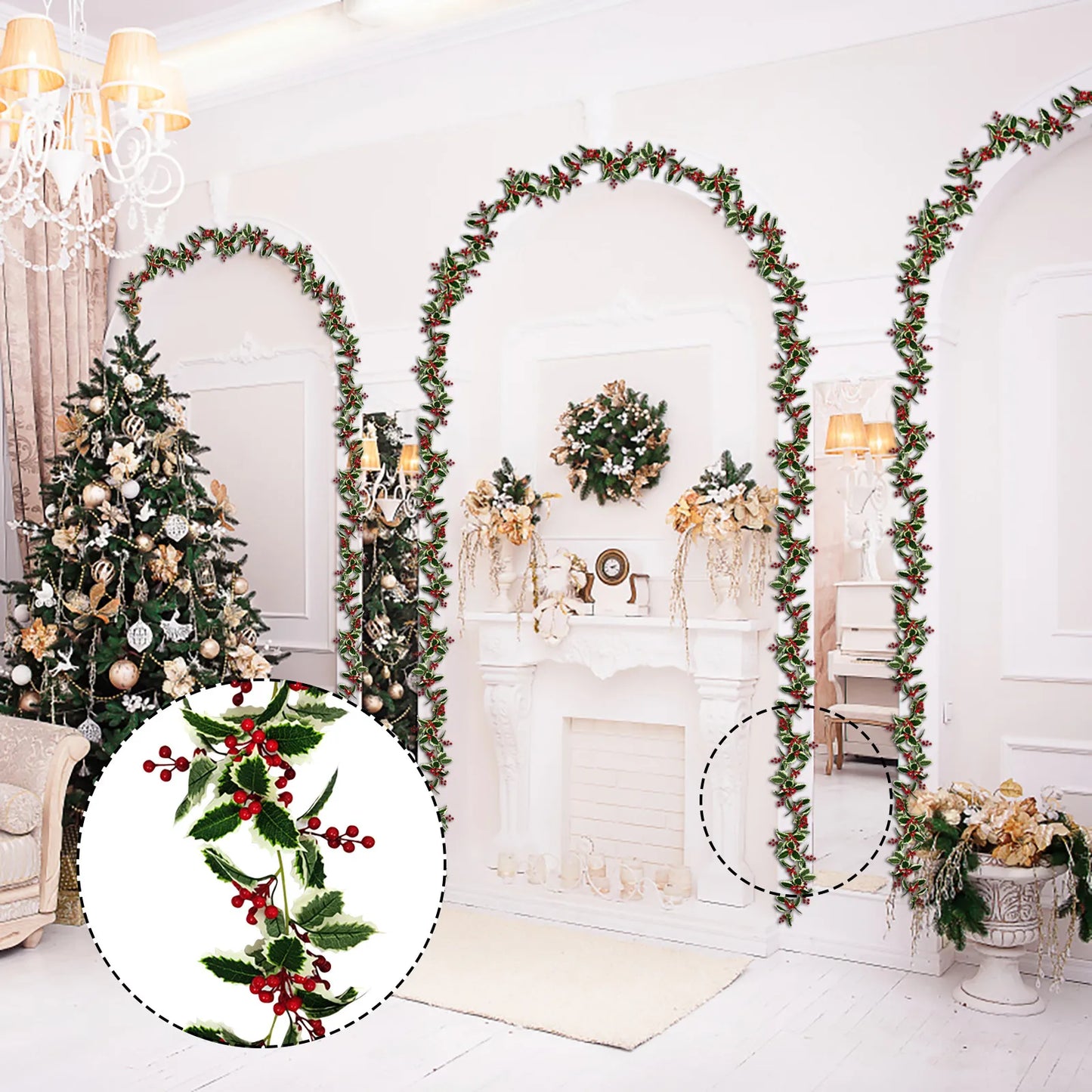 8Feet Red Berry Christmas Garland Flexible Artificial Berry Garland For Winter Christmas New Year Holiday Decor