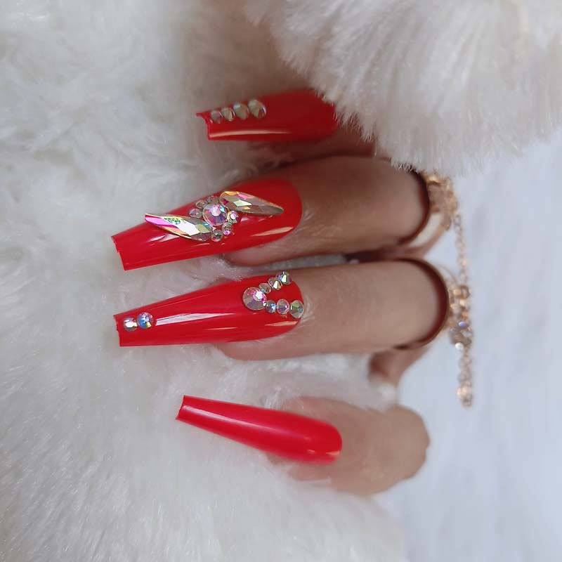 24pcs luxury jewelry long ballet coffin fake nails crystal diamond Transparent