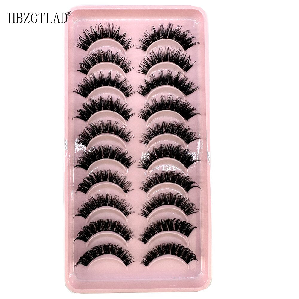 10 Pairs3D Mink Invisible Lash Handmade Crisscross Eyelashes Clear Band Soft Strip Eyelash Natural Long Wispy False Lashes