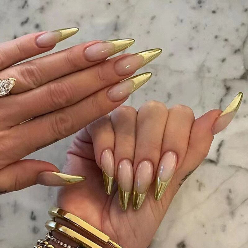 24pcs Almond Full Cover y2k black Sweet Fake Nails with glue cool Stiletto press on nails French artificial Nails With designs