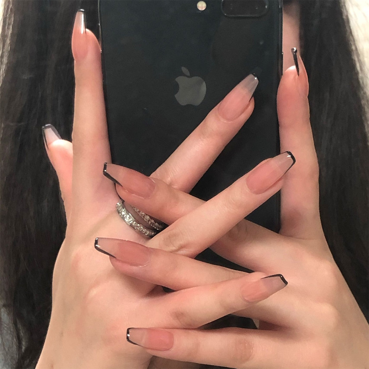 24pcs Press on Nails Short Fake Nails with Glue Jelly Gradient Design Detachable Artificial Nail Acrylic Coffin False Nails Tips