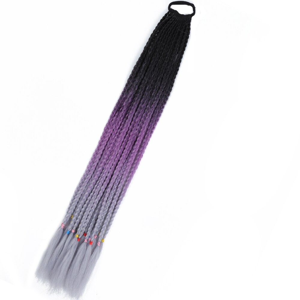Colored Gradient Box Braided Ponytail For Girls With Elastic Hair Band Rubber Band Hair Accessories Wig Headband Hairpiece