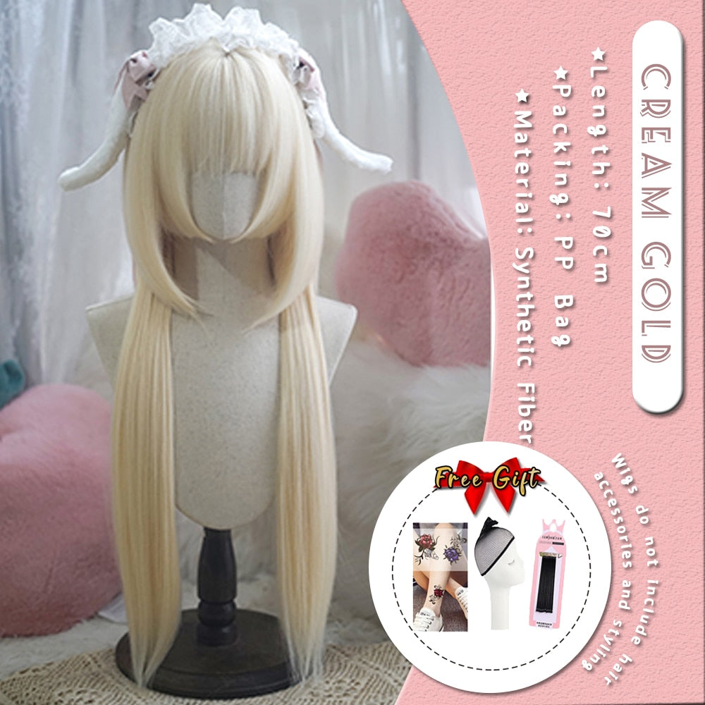 Extra Long Curly Hair with Bangs Cosplay Party Lolita Synthetic Wigs Heat Resistant Fiber