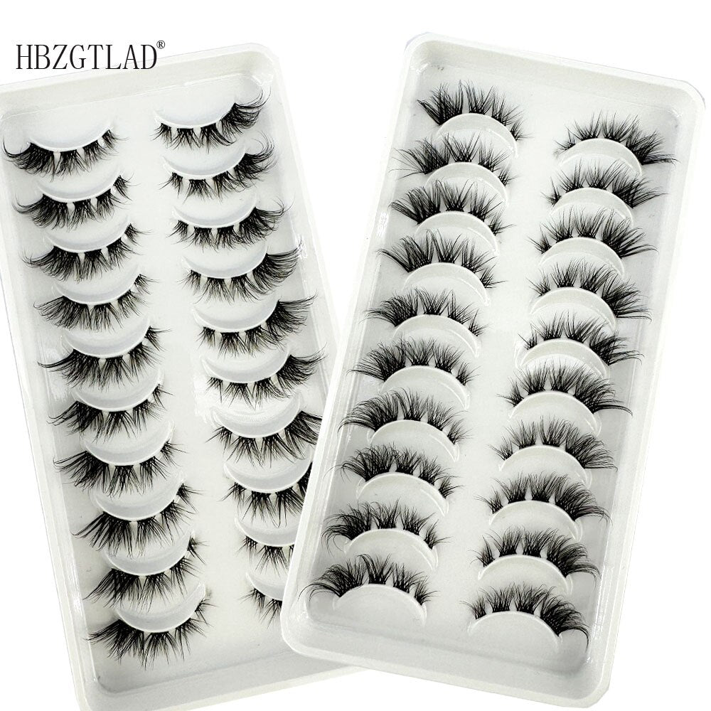 10pairs Mink Eyelashes Invisible Band Lash Extension Natural False Eyelashes Cross Cluster Fairy 3D Faux Big Eye Long Fake Lashes