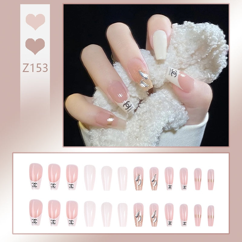24pcs/box Fake Nails Short Detachable Finished Fingernails Ballet Wearable False Nails press on Square Head Full Cover Nails Tip