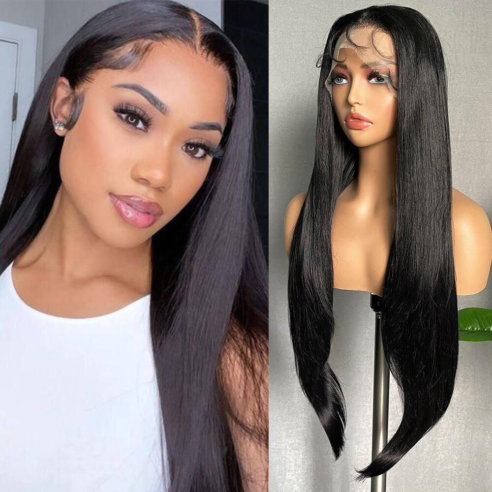 6x13 4x13 Synthetic Lace Front Wigs 32 Inches Long Body Wave Fluffy Trendy Wig for Black Women Pre Plucked with Baby Hair
