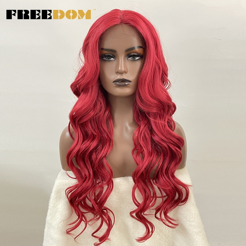 Synthetic Lace Wigs For Black Women Highlight Orange Ginger Blue Red T Part Lace Wig Ombre Brown Long Wavy Cosplay Wigs