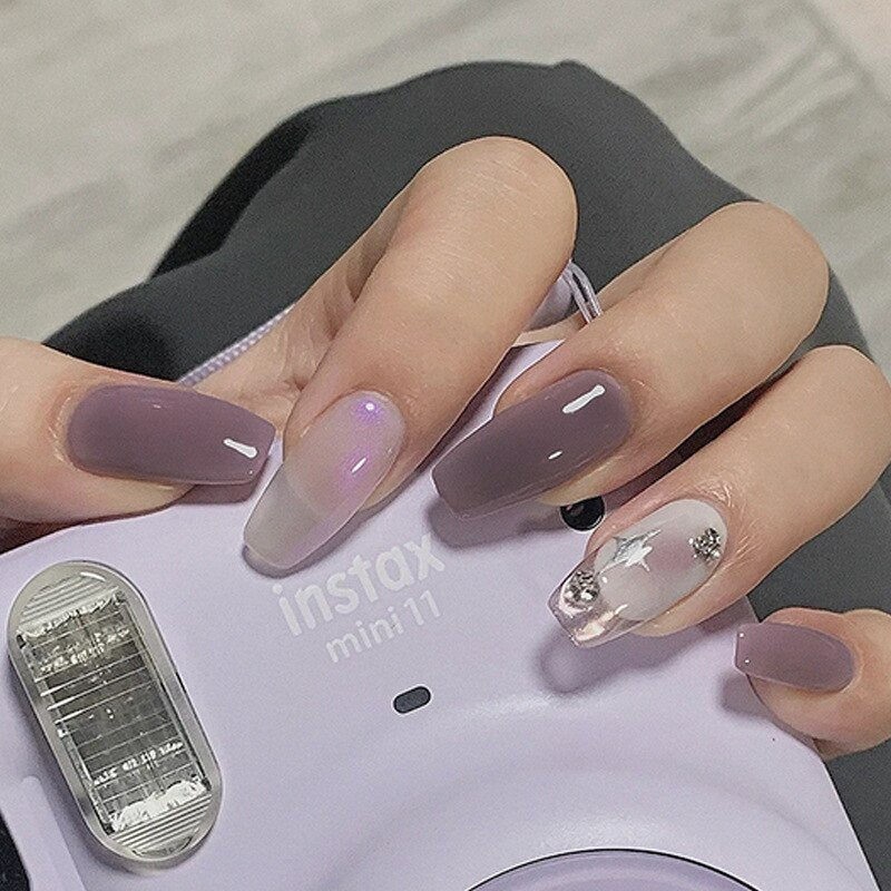 24pcs Butterfly decorated false nails Removable Long Paragraph Manicure fake nail tips full cover acrylic for girls nail