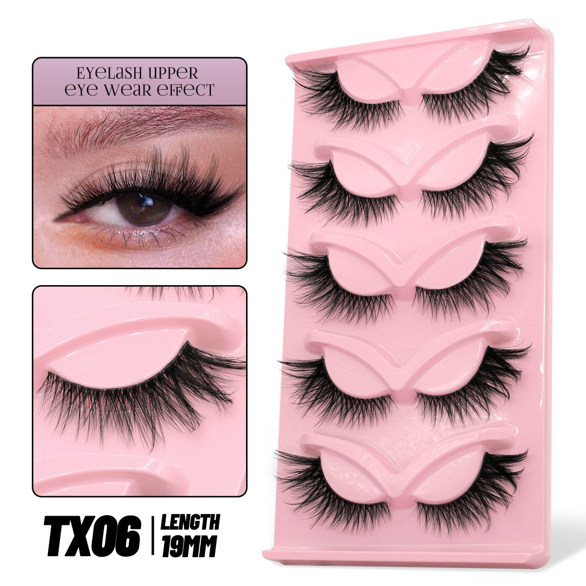 Cat EyeLashes 5 pairs Short Fluffy Eyelashes Soft Natural long Strip Lashes Winged End Eye Elongated Lashes