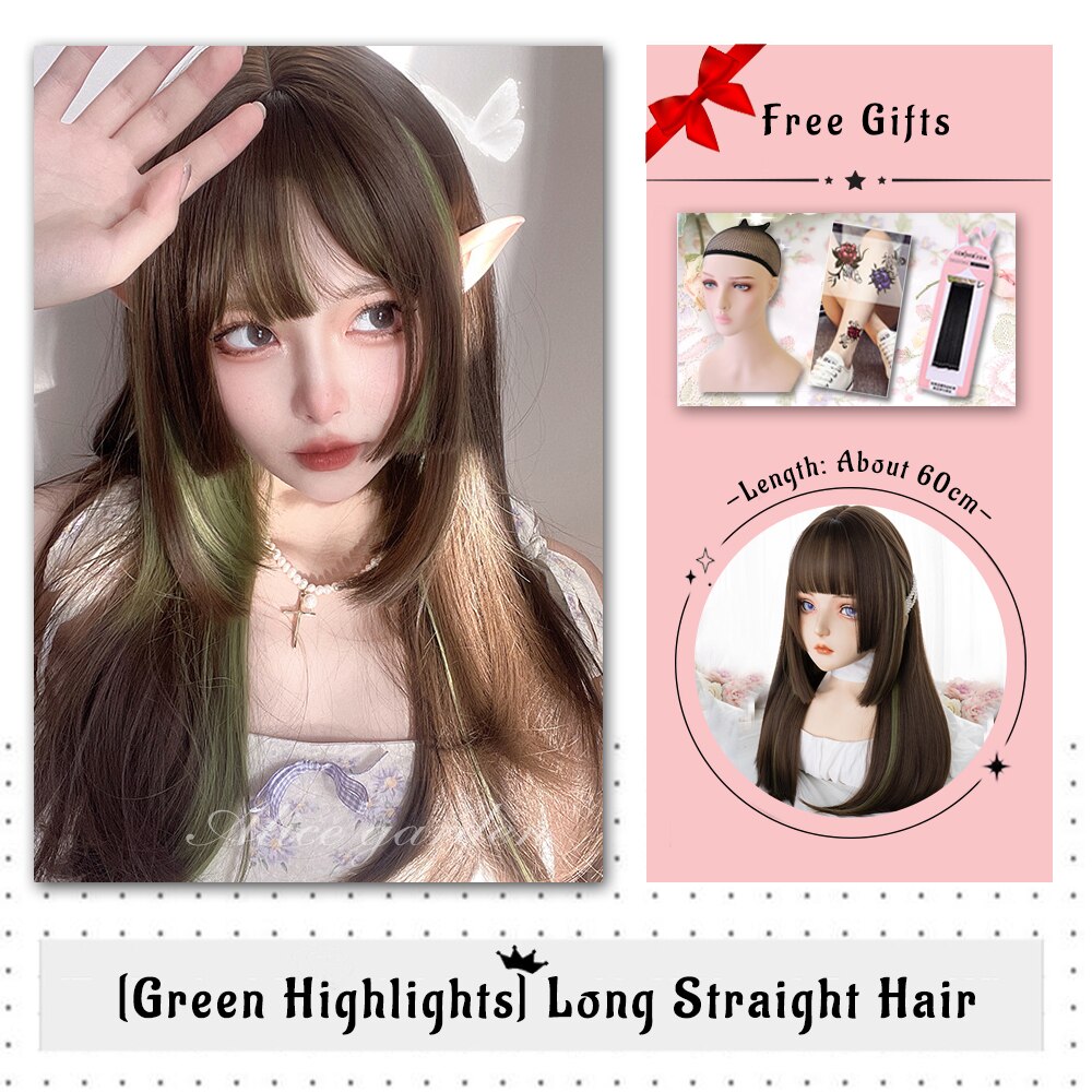 Brown Black Gold Wool Roll Synthetic Wig For Women Long Roll Wig Bangs Cosplay Party Heat Resistant Hair