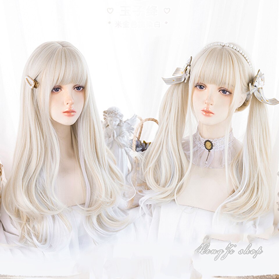Synthetic long wavy curly hair female cold brown black cosplay Lolita pink purple blue wig heat-resistant bangs