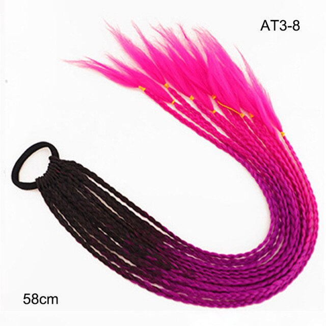 Hair Color Gradient Dirty Braided Ponytail Elastic Hair Band Rubber Headband 60cm